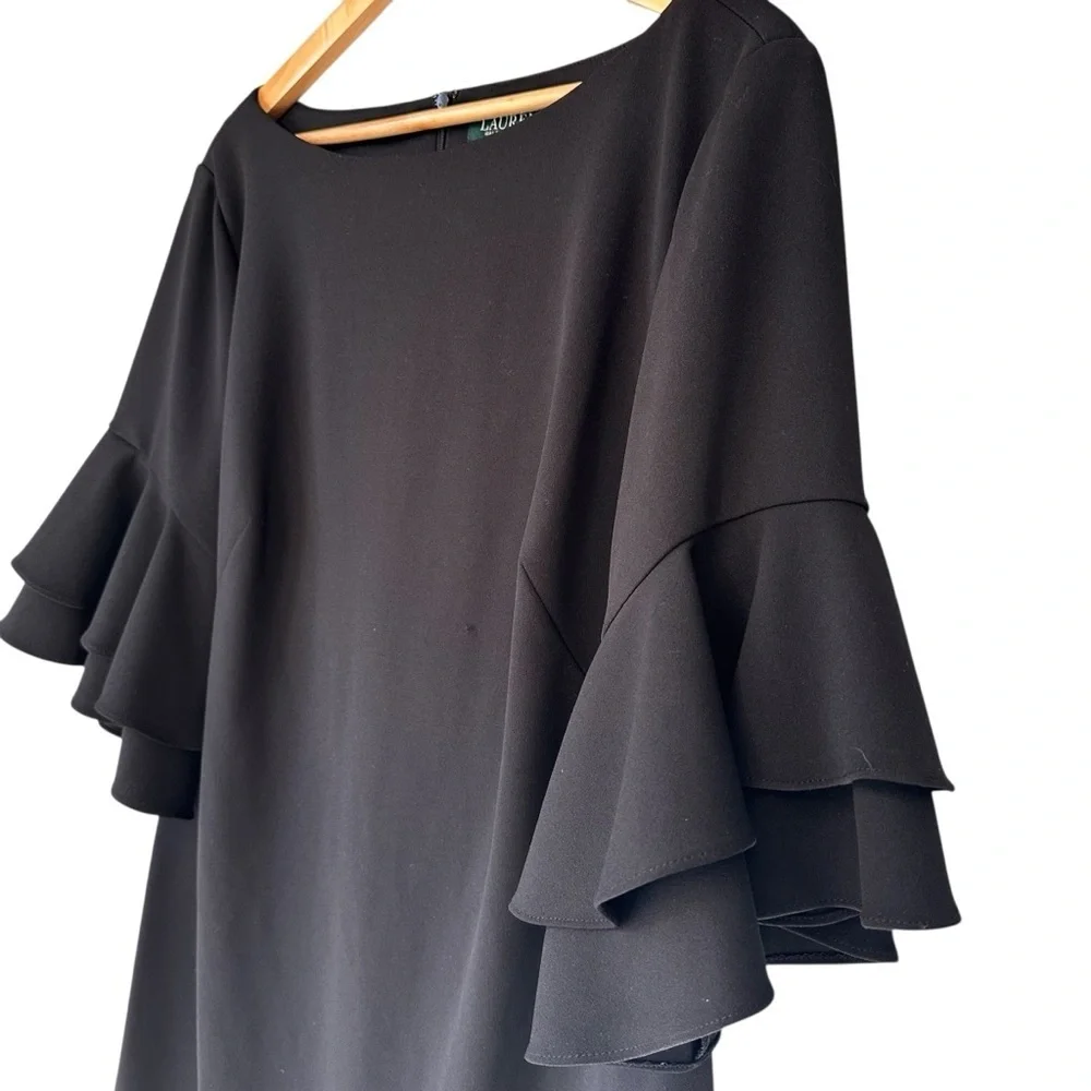 Lauren Ralph Lauren Black Long Sleeve Ruffle Dress, 16